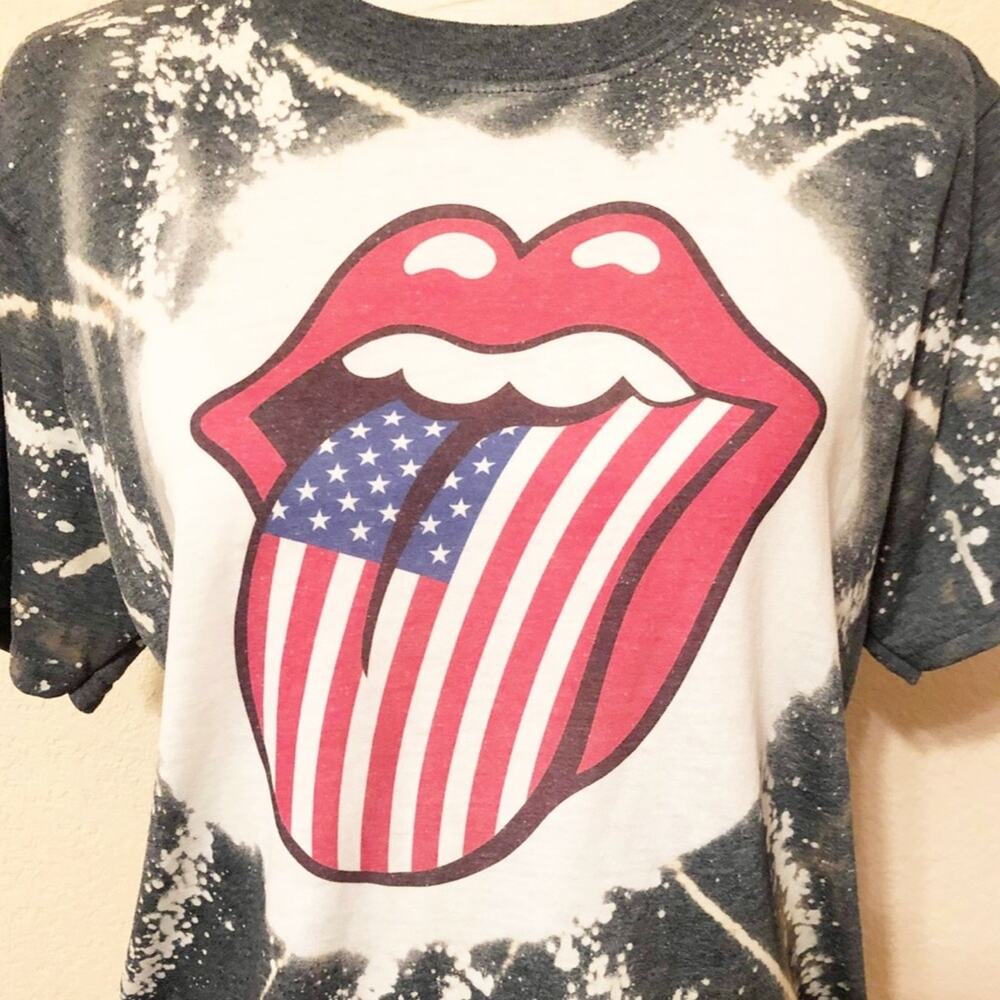 Americana Kiss Lips Bleach Dye Handmade Graphic Tee